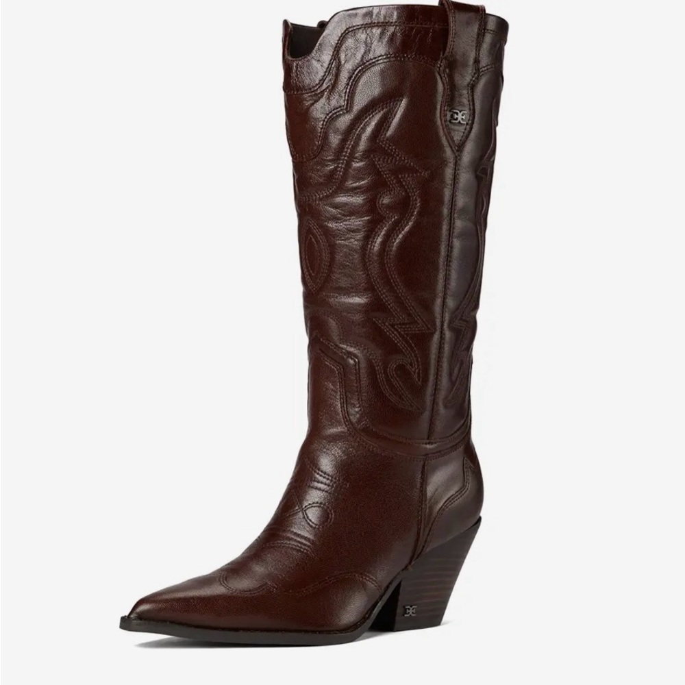 Sam Edelman Dark Brown Leather Heeled Cowgirl Boots